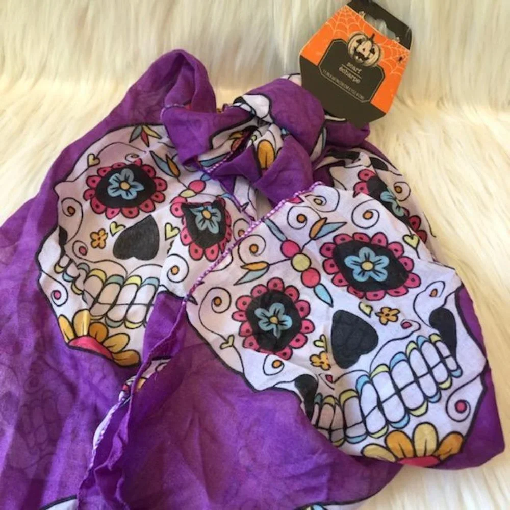 Lightweight Purple Sugar Skull Scarf